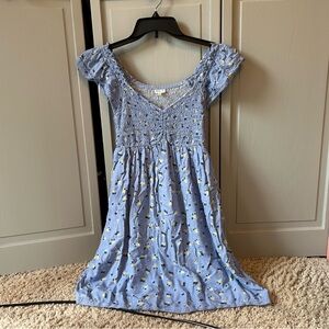 Elegant Blue Floral Mini Dress